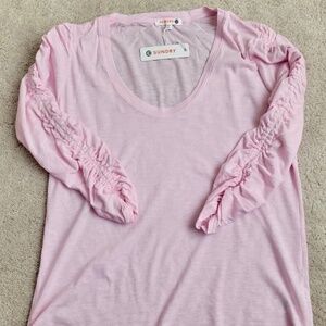 SUNDRY Shirred Sleeve Tee Shirt For Women Size 1 Frosty Pink